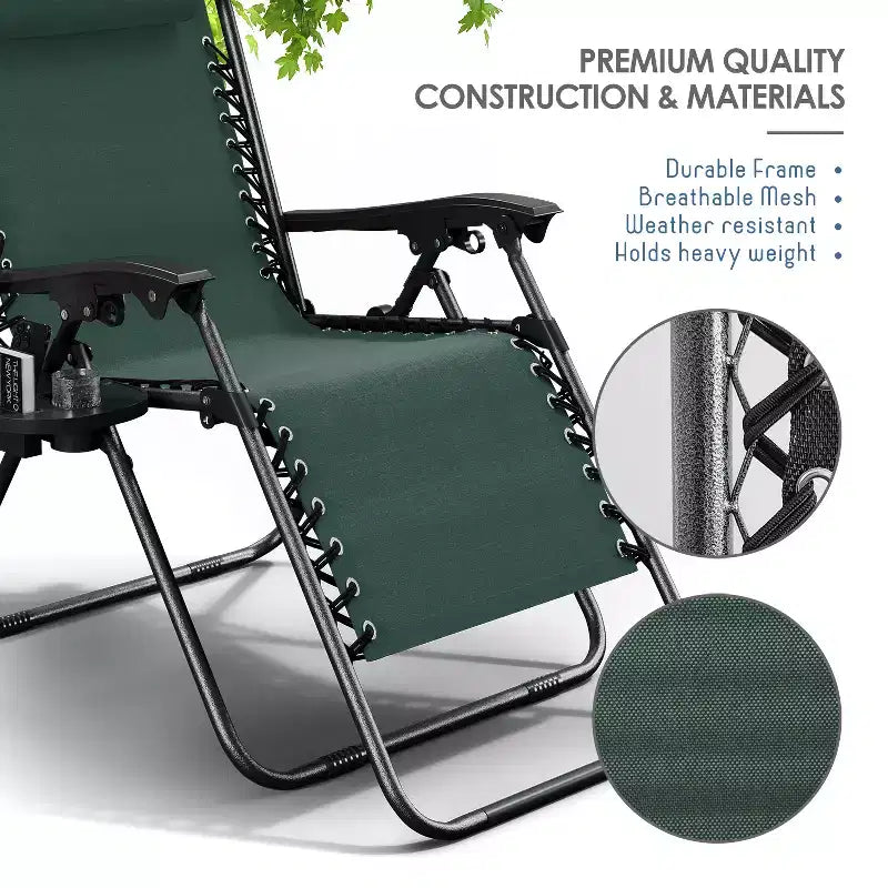 Nestl Zero Gravity Chairs, Reclining Camping Chair, Folding Outdoor Chair with Pillow & Cup Holder Tray