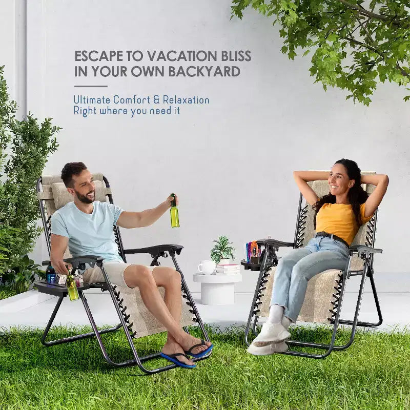 Nestl Zero Gravity Chairs, Reclining Camping Chair, Folding Outdoor Chair with Pillow & Cup Holder Tray