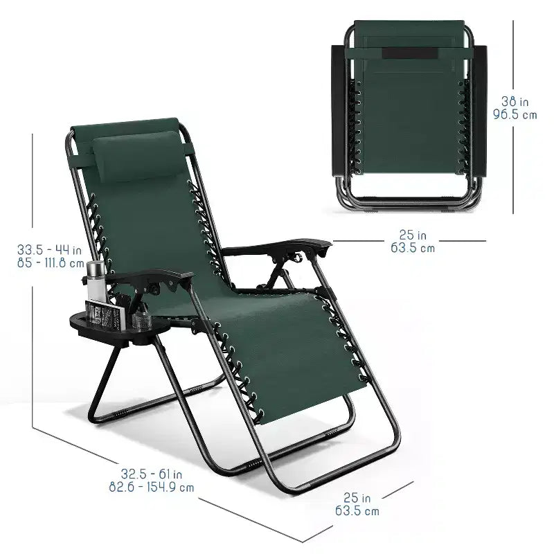 Nestl Zero Gravity Chairs, Reclining Camping Chair, Folding Outdoor Chair with Pillow & Cup Holder Tray
