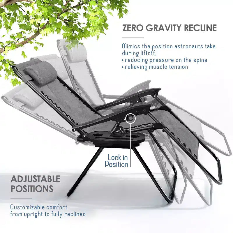 Nestl Zero Gravity Chairs, Reclining Camping Chair, Folding Outdoor Chair with Pillow & Cup Holder Tray