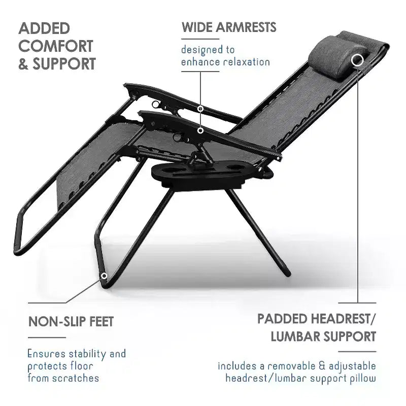 Nestl Zero Gravity Chairs, Reclining Camping Chair, Folding Outdoor Chair with Pillow & Cup Holder Tray