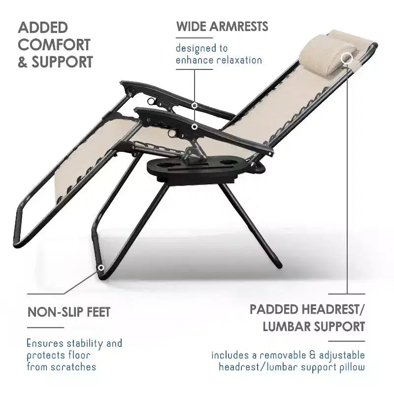 Nestl Zero Gravity Chairs, Reclining Camping Chair, Folding Outdoor Chair with Pillow & Cup Holder Tray