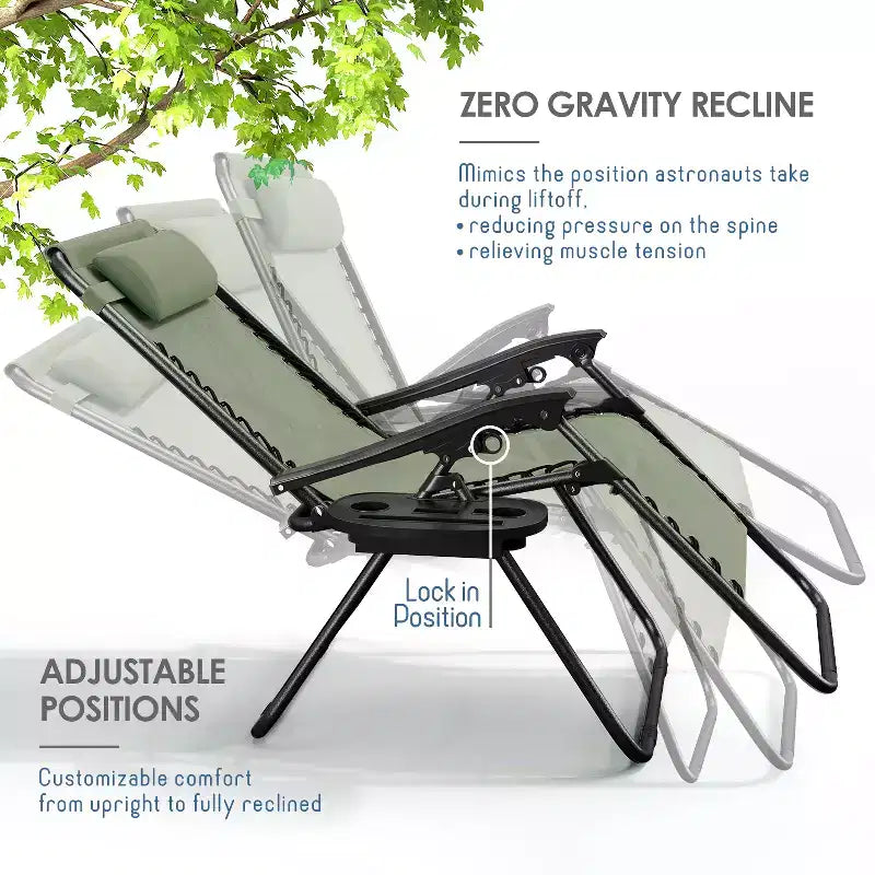 Nestl Zero Gravity Chairs, Reclining Camping Chair, Folding Outdoor Chair with Pillow & Cup Holder Tray