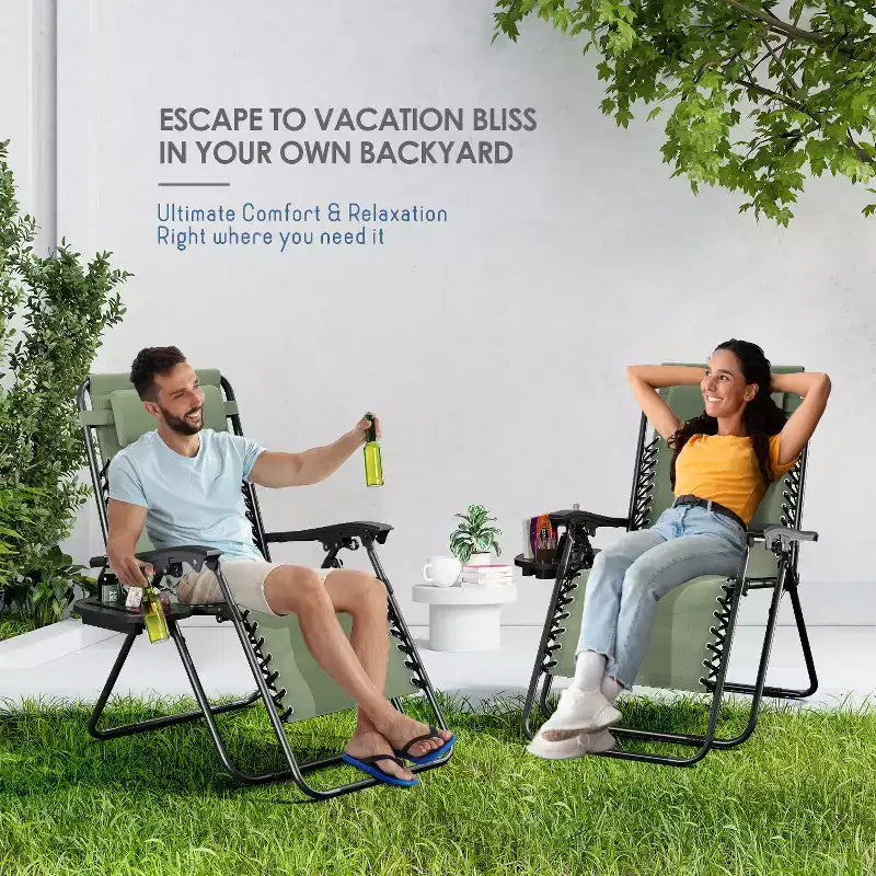 Nestl Zero Gravity Chairs, Reclining Camping Chair, Folding Outdoor Chair with Pillow & Cup Holder Tray