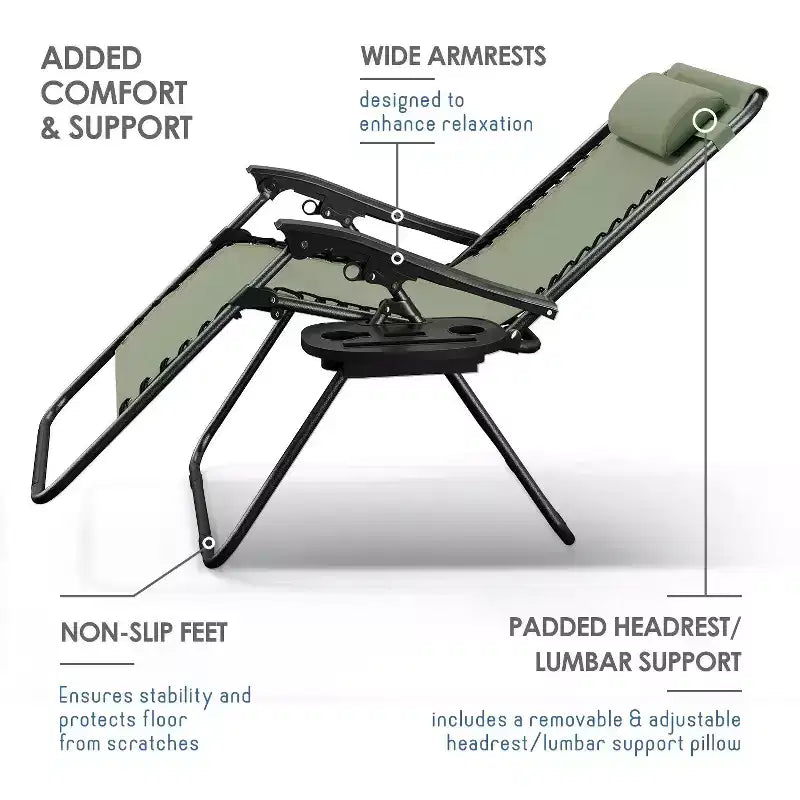 Nestl Zero Gravity Chairs, Reclining Camping Chair, Folding Outdoor Chair with Pillow & Cup Holder Tray