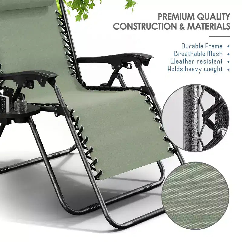 Nestl Zero Gravity Chairs, Reclining Camping Chair, Folding Outdoor Chair with Pillow & Cup Holder Tray