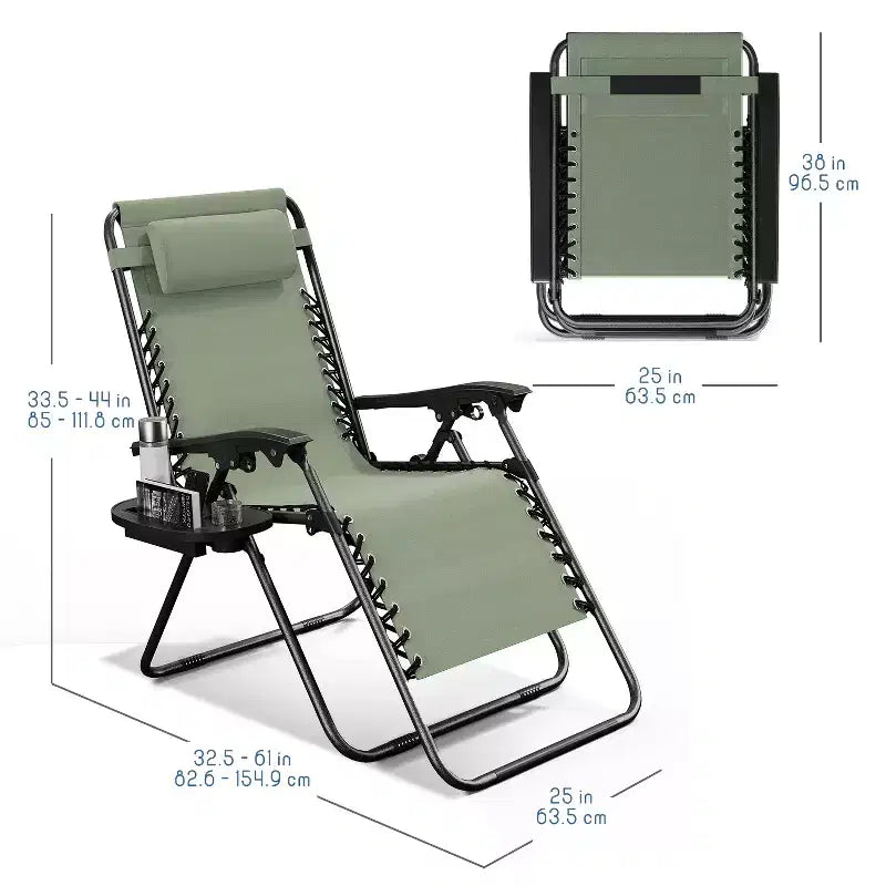Nestl Zero Gravity Chairs, Reclining Camping Chair, Folding Outdoor Chair with Pillow & Cup Holder Tray