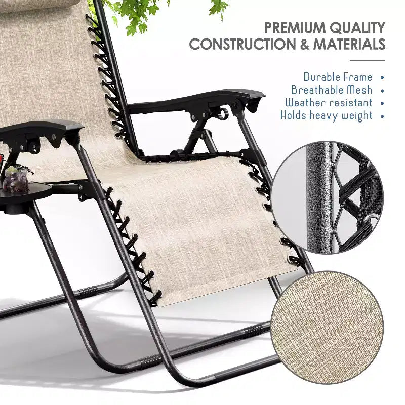 Nestl Zero Gravity Chairs, Reclining Camping Chair, Folding Outdoor Chair with Pillow & Cup Holder Tray