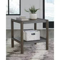Signature Design by Ashley Kallenny End Table - Dark Brown Oak Finish with Faux Cement Top, Open Display Shelf