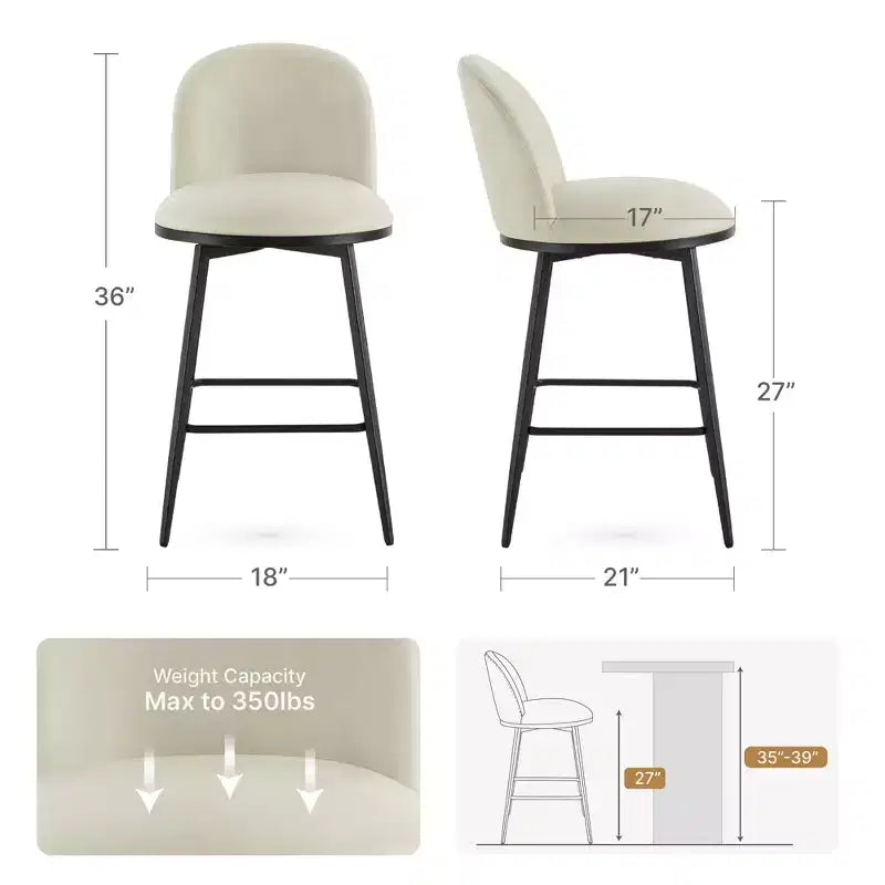 Spruce&Spring 26 in Swivel Counter Bar Stool with Metal Frame