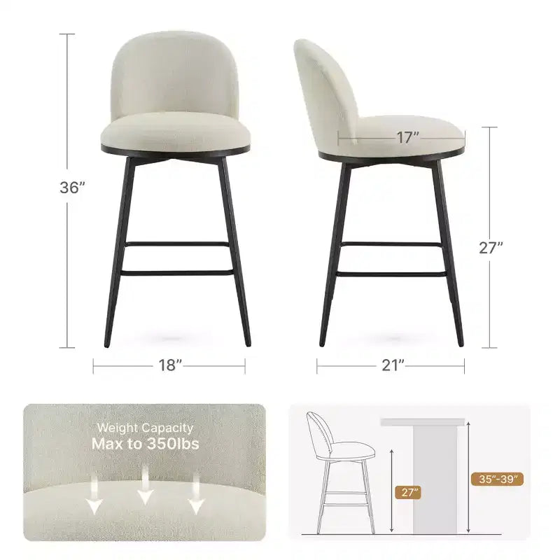Spruce&Spring 26 in Swivel Counter Bar Stool with Metal Frame