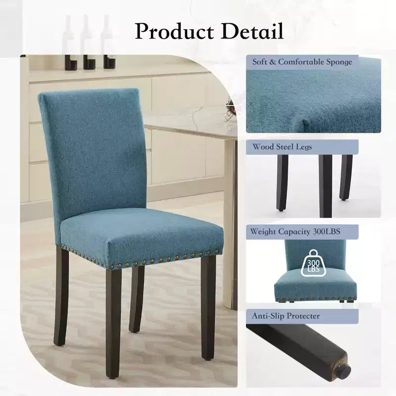 Modern Dining Chairs Set of 2, Upholstered Fabric Kitchen Chairs with Nailhead Trim, Comfortable Dining Chairs for Small Space Apartment, Home