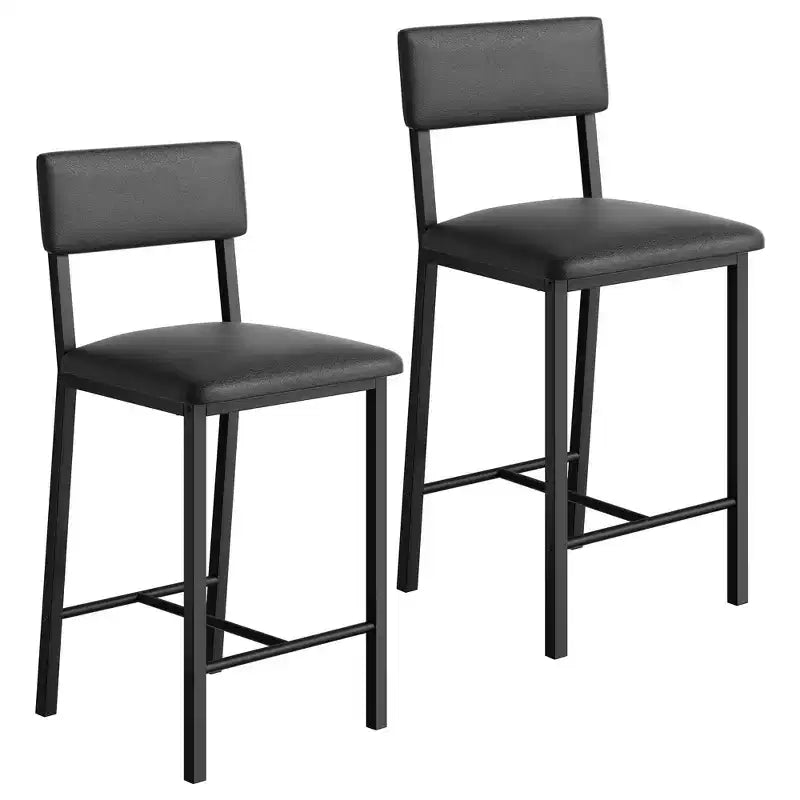 PU Leather Counter Height Bar Stools Set of 2 Backrest, Footrest, Thick Cushion Black for Dining Room, Kitchen Island, Apartment Bar
