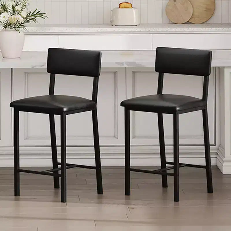 PU Leather Counter Height Bar Stools Set of 2 Backrest, Footrest, Thick Cushion Black for Dining Room, Kitchen Island, Apartment Bar