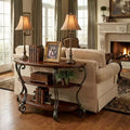 GDFStudio Nelly Traditional Solid Wood Console Table with Open Shelf and Ornate Scroll Metal Legs