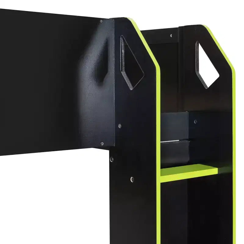GDFStudio Davis Wood Loft Bed with Height-adjustable Desk, Hanging Rod and RGB Lights, Full Size