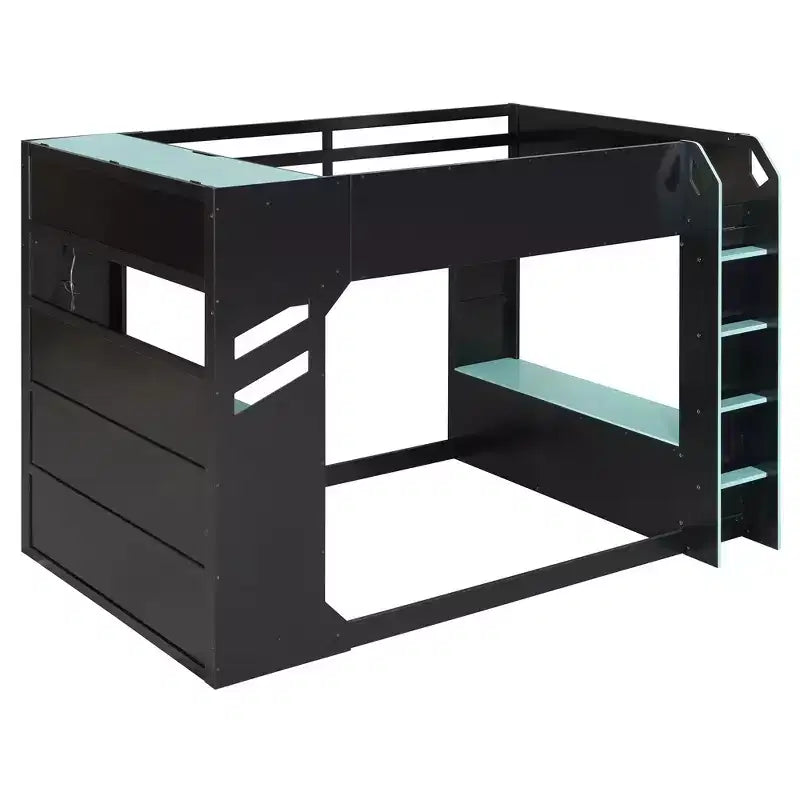 GDFStudio Davis Wood Loft Bed with Height-adjustable Desk, Hanging Rod and RGB Lights, Full Size