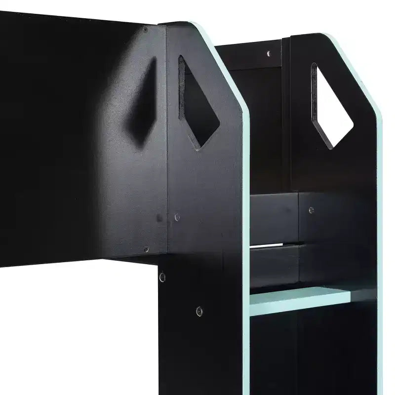 GDFStudio Davis Wood Loft Bed with Height-adjustable Desk, Hanging Rod and RGB Lights, Full Size