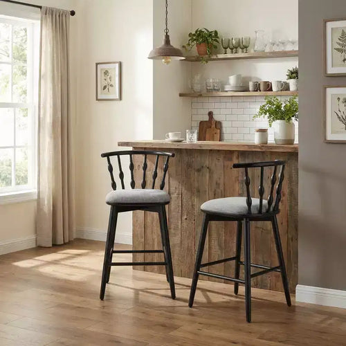 ModernLuxe Set of 2/4 Barstools, Mid-Century Spindle Back Counter Stools with Upholstered Seat, Modern Kitchen Island Stools
