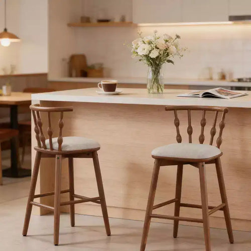 ModernLuxe Set of 2/4 Barstools, Mid-Century Spindle Back Counter Stools with Upholstered Seat, Modern Kitchen Island Stools