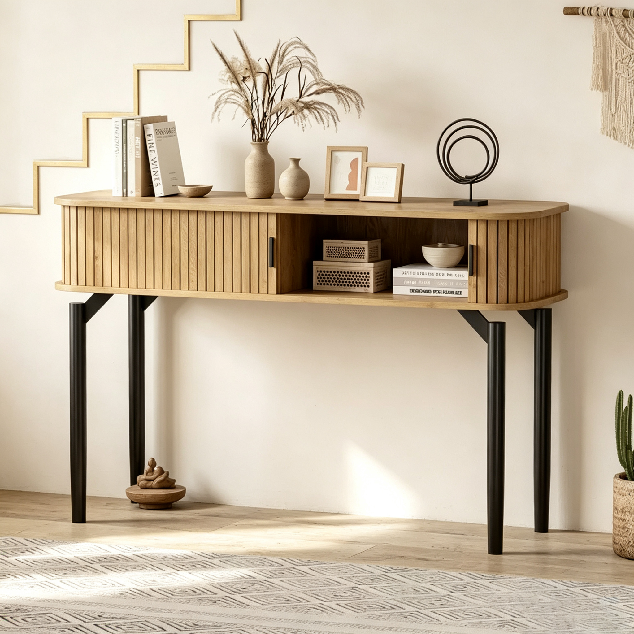 Console avec 2 tiroirs et rangement ouvert, Table d'entrée étroite